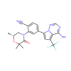 C[C@@H]1CN(c2cc(-c3cc(C(F)(F)F)c4c(N)ncnn34)ccc2C#N)C(=O)C(C)(C)O1 ZINC001772572149