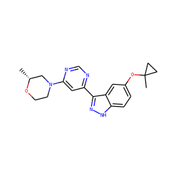 C[C@@H]1CN(c2cc(-c3n[nH]c4ccc(OC5(C)CC5)cc34)ncn2)CCO1 ZINC000220966287