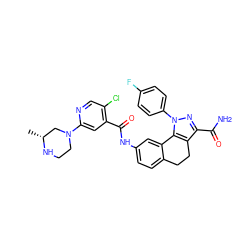 C[C@@H]1CN(c2cc(C(=O)Nc3ccc4c(c3)-c3c(c(C(N)=O)nn3-c3ccc(F)cc3)CC4)c(Cl)cn2)CCN1 ZINC000049746228