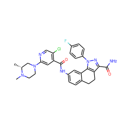 C[C@@H]1CN(c2cc(C(=O)Nc3ccc4c(c3)-c3c(c(C(N)=O)nn3-c3ccc(F)cc3)CC4)c(Cl)cn2)CCN1C ZINC000049763219