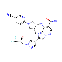 C[C@@H]1CN(c2ccc(C#N)cn2)C[C@@H]1Nc1c(C(N)=O)cnn2cc(-c3cnn(C[C@H](O)C(F)(F)F)c3)nc12 ZINC001772654832