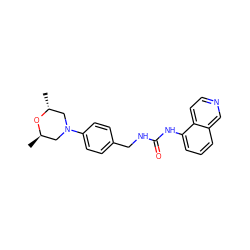 C[C@@H]1CN(c2ccc(CNC(=O)Nc3cccc4cnccc34)cc2)C[C@@H](C)O1 ZINC000014973437