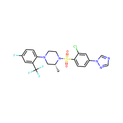 C[C@@H]1CN(c2ccc(F)cc2C(F)(F)F)CCN1S(=O)(=O)c1ccc(-n2cncn2)cc1Cl ZINC000043015941