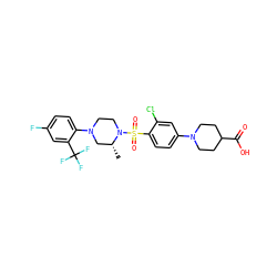 C[C@@H]1CN(c2ccc(F)cc2C(F)(F)F)CCN1S(=O)(=O)c1ccc(N2CCC(C(=O)O)CC2)cc1Cl ZINC000043076633