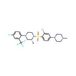 C[C@@H]1CN(c2ccc(F)cc2C(F)(F)F)CCN1S(=O)(=O)c1ccc(N2CCN(C)CC2)cc1Cl ZINC000043017948