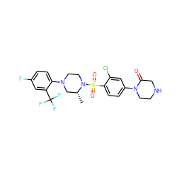 C[C@@H]1CN(c2ccc(F)cc2C(F)(F)F)CCN1S(=O)(=O)c1ccc(N2CCNCC2=O)cc1Cl ZINC000043020072