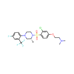 C[C@@H]1CN(c2ccc(F)cc2C(F)(F)F)CCN1S(=O)(=O)c1ccc(OCCN(C)C)cc1Cl ZINC000043080285