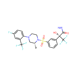 C[C@@H]1CN(c2ccc(F)cc2C(F)(F)F)CCN1S(=O)(=O)c1cccc([C@@](O)(C(N)=O)C(F)(F)F)c1 ZINC000095582654