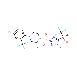 C[C@@H]1CN(c2ccc(F)cc2C(F)(F)F)CCN1S(=O)(=O)c1nc([C@](C)(O)C(F)(F)F)n(C)n1 ZINC000095584499