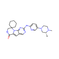 C[C@@H]1CN(c2ccc(Nc3ncc4cc5n(c4n3)C3(CCCCC3)CNC5=O)nc2)CCN1C ZINC000221352557