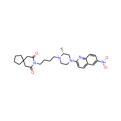 C[C@@H]1CN(c2ccc3cc([N+](=O)[O-])ccc3n2)CCN1CCCCN1C(=O)CC2(CCCC2)CC1=O ZINC000073198901