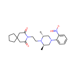 C[C@@H]1CN(c2ccccc2[N+](=O)[O-])C[C@@H](C)N1CCN1C(=O)CC2(CCCC2)CC1=O ZINC000013560162