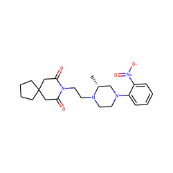 C[C@@H]1CN(c2ccccc2[N+](=O)[O-])CCN1CCN1C(=O)CC2(CCCC2)CC1=O ZINC000013560166