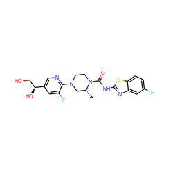 C[C@@H]1CN(c2ncc([C@@H](O)CO)cc2F)CCN1C(=O)Nc1nc2cc(F)ccc2s1 ZINC000206128958