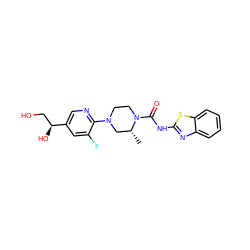 C[C@@H]1CN(c2ncc([C@@H](O)CO)cc2F)CCN1C(=O)Nc1nc2ccccc2s1 ZINC000219087308