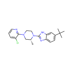 C[C@@H]1CN(c2ncccc2Cl)CCN1c1nc2ccc(C(C)(C)C)cc2[nH]1 ZINC000028346883