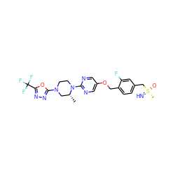 C[C@@H]1CN(c2nnc(C(F)(F)F)o2)CCN1c1ncc(OCc2ccc(C[S@](C)(=N)=O)cc2F)cn1 ZINC000299821272