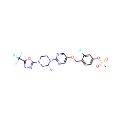 C[C@@H]1CN(c2nnc(C(F)(F)F)o2)CCN1c1ncc(OCc2ccc(OS(C)(=O)=O)cc2F)cn1 ZINC000299840165