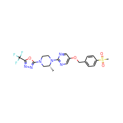 C[C@@H]1CN(c2nnc(C(F)(F)F)o2)CCN1c1ncc(OCc2ccc(S(C)(=O)=O)cc2)cn1 ZINC000299837376