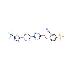 C[C@@H]1CN(c2nnc(C(F)(F)F)o2)CCN1c1ncc(OCc2ccc(S(C)(=O)=O)cc2C#N)cn1 ZINC000299841217