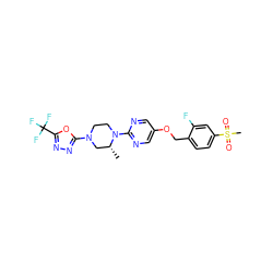 C[C@@H]1CN(c2nnc(C(F)(F)F)o2)CCN1c1ncc(OCc2ccc(S(C)(=O)=O)cc2F)cn1 ZINC000299836879