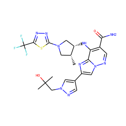 C[C@@H]1CN(c2nnc(C(F)(F)F)s2)C[C@@H]1Nc1c(C(N)=O)cnn2cc(-c3cnn(CC(C)(C)O)c3)nc12 ZINC001772606090