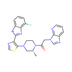 C[C@@H]1CN(c2scnc2-c2nc3c(F)cccc3[nH]2)CCN1C(=O)Cn1cnc2cccnc21 ZINC000205441727