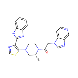 C[C@@H]1CN(c2scnc2-c2nc3ccccc3[nH]2)CCN1C(=O)Cn1cnc2cnccc21 ZINC001772643592
