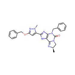 C[C@@H]1CN2C(=O)N(Cc3ccccc3)c3nc(-c4cc(OCc5ccccc5)nn4C)[nH]c3C2=N1 ZINC000072110835