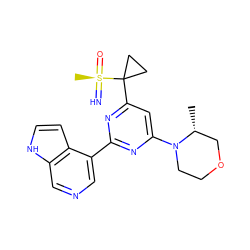 C[C@@H]1COCCN1c1cc(C2([S@](C)(=N)=O)CC2)nc(-c2cncc3[nH]ccc23)n1 ZINC000096174411