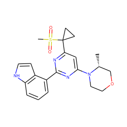 C[C@@H]1COCCN1c1cc(C2(S(C)(=O)=O)CC2)nc(-c2cccc3[nH]ccc23)n1 ZINC000068244750