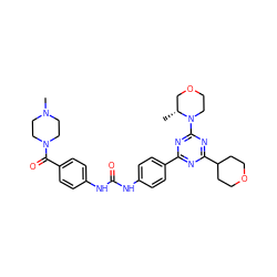 C[C@@H]1COCCN1c1nc(-c2ccc(NC(=O)Nc3ccc(C(=O)N4CCN(C)CC4)cc3)cc2)nc(C2CCOCC2)n1 ZINC000049780292