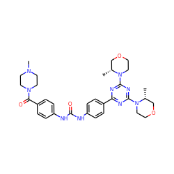 C[C@@H]1COCCN1c1nc(-c2ccc(NC(=O)Nc3ccc(C(=O)N4CCN(C)CC4)cc3)cc2)nc(N2CCOC[C@H]2C)n1 ZINC000049781096