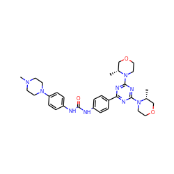 C[C@@H]1COCCN1c1nc(-c2ccc(NC(=O)Nc3ccc(N4CCN(C)CC4)cc3)cc2)nc(N2CCOC[C@H]2C)n1 ZINC000049780588