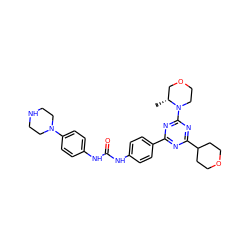 C[C@@H]1COCCN1c1nc(-c2ccc(NC(=O)Nc3ccc(N4CCNCC4)cc3)cc2)nc(C2CCOCC2)n1 ZINC000049780291