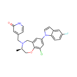 C[C@@H]1COc2c(Cl)cc(-n3ccc4cc(F)ccc43)cc2CN1Cc1cc[nH]c(=O)c1 ZINC000473132377