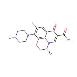C[C@@H]1COc2c(N3CCN(C)CC3)c(F)cc3c(=O)c(C(=O)O)cn1c23 ZINC000000537891