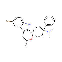 C[C@@H]1Cc2c([nH]c3ccc(Br)cc23)C2(CCC(c3ccccc3)(N(C)C)CC2)O1 ZINC000114383408