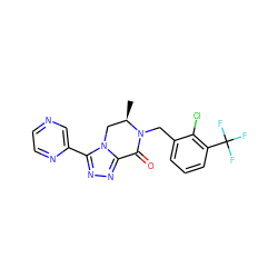 C[C@@H]1Cn2c(nnc2-c2cnccn2)C(=O)N1Cc1cccc(C(F)(F)F)c1Cl ZINC000219152992