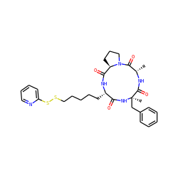 C[C@@H]1NC(=O)[C@@](C)(Cc2ccccc2)NC(=O)[C@H](CCCCCSSc2ccccn2)NC(=O)[C@H]2CCCN2C1=O ZINC000028876422