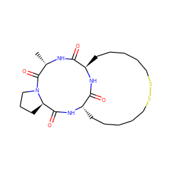 C[C@@H]1NC(=O)[C@H]2CCCCCSSCCCCC[C@H](NC(=O)[C@H]3CCCN3C1=O)C(=O)N2 ZINC000299839982