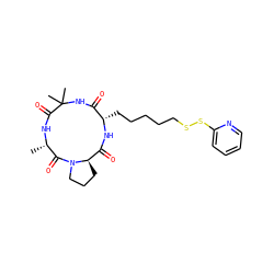 C[C@@H]1NC(=O)C(C)(C)NC(=O)[C@H](CCCCCSSc2ccccn2)NC(=O)[C@H]2CCCN2C1=O ZINC000028876465