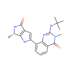 C[C@@H]1NC(=O)c2cc(-c3cccc4c(=O)n(C)c(NC(C)(C)C)nc34)[nH]c21 ZINC000222365782