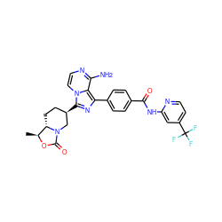 C[C@@H]1OC(=O)N2C[C@H](c3nc(-c4ccc(C(=O)Nc5cc(C(F)(F)F)ccn5)cc4)c4c(N)nccn34)CC[C@@H]12 ZINC000145402371