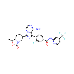 C[C@@H]1OC(=O)N2C[C@H](c3nc(-c4ccc(C(=O)Nc5cc(C(F)(F)F)ccn5)cc4F)c4c(N)nccn34)CC[C@@H]12 ZINC000145571862