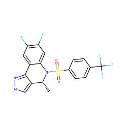 C[C@@H]1c2c[nH]nc2-c2cc(F)c(F)cc2N1S(=O)(=O)c1ccc(C(F)(F)F)cc1 ZINC000096906442