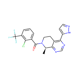 C[C@@H]1c2ncnc(-c3ccn[nH]3)c2CCN1C(=O)c1cccc(C(F)(F)F)c1Cl ZINC000219367533