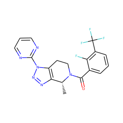 C[C@@H]1c2nnn(-c3ncccn3)c2CCN1C(=O)c1cccc(C(F)(F)F)c1F ZINC000225992412