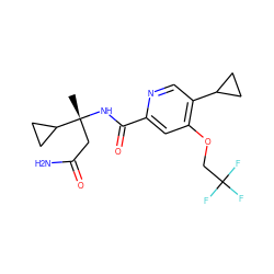 C[C@](CC(N)=O)(NC(=O)c1cc(OCC(F)(F)F)c(C2CC2)cn1)C1CC1 ZINC000146216236