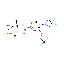 C[C@](CC(N)=O)(NC(=O)c1cc(OCC(F)(F)F)c(N2CC(F)(F)C2)cn1)C1CC1 ZINC000146251476